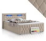 Juskys Boxspringbett Leona 180x200 cm - Bett mit LED Beleuchtung, Topper & H4
