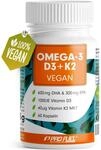 Omega-3 vegan + D3 & K2 (60x), 1100mg Algen&ouml;l mit 600mg DHA & 300mg EPA + 1000 IE