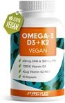 Omega-3 vegan + D3 & K2 (90x), 1100mg Algen&ouml;l mit 600mg DHA & 300mg EPA + 1000 IE