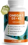 Omega-3 vegan + D3 & K2 (120x), 1100mg Algen&ouml;l mit 600mg DHA & 300mg EPA +...