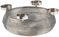 Kobolo Dekokranz Adventskranz aus Metall in Silber mit Schale f&uuml;r 4 Kerzen