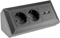 ChiliTec Steckdosenblock Ecksteckdose 2-Fach Steckdose 2X USB-A 3,1A