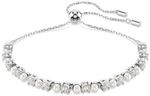 Swarovski Matrix Armreif, Wei&szlig;es, Rhodiniertes Armband mit Kristallperle und