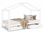 Homestyle4u Kinderbett 90x200, Hausbett Wei&szlig; mit Bettkasten | Montessori...