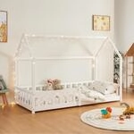 [en.casa] Kinderbett Hesel Hausbett Wei&szlig; 90 x 200 cm mit Rausfallschutz und