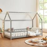 [en.casa] Kinderbett Hesel Hausbett Grau 90 x 200 cm mit Rausfallschutz und