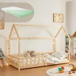 [en.casa] Kinderbett Hesel Hausbett mit Matratze 90 x 200 cm Holzoptik mit