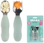 B&Eacute;ABA, 2er-Set Edelstahl- und Silikon-Vorbesteck, Babybesteck, Kinderbesteck, ab 10