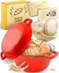 KRUSTENZAUBER Gusseisen Topf Brot Backen [inkl. G&auml;rkorb] - Hochwertiger Emaille Topf