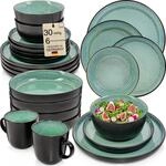 S&Auml;NGER Fiji Steingut Geschirrset 6 Personen, Teller Set 30-tlg Gr&uuml;n | Handmade