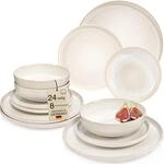 S&Auml;NGER Korfu Geschirrset 8 Personen, Teller Set 24-tlg, Creme, Beige | Handmade