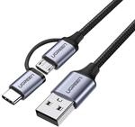 UGREEN Kabel USB-A zu Micro USB + USB-C 1m schwarz