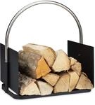 Relaxdays Kaminholzkorb, Metall, vernickelter Griff, Brennholzkorb innen, Holztrage,