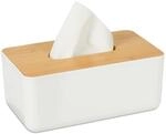 Relaxdays T&uuml;cherbox mit Deckel aus Bambus, f&uuml;rs Bad, modernes Design, Kunststoff, H
