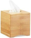 Relaxdays Kosmetikt&uuml;cherbox quadratisch, Taschentuchbox Holz, Kosmetikbox Bambus,