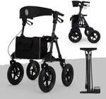 Rollator mit Luftbereifung inkl. Luftpumpe bequemem Sitz und Lehne - robust leicht
