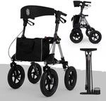 Rollator Set mit Pumpe f&uuml;r drau&szlig;en Luftbereifung Sitzfl&auml;che und R&uuml;ckengurt mit