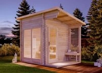 FinnTherm Gartensauna Au&szlig;ensauna Saunahaus Lizzy S 2 Sitzb&auml;nke aus Holz Wandst&auml;rke