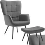tectake&reg; Skandinavischer Stil Ohrensessel, Sessel Hygge mit Hocker, Sessel