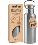 Bambaw Edelstahl Trinkflasche 500ml, Thermosflasche 500ml, Metall Flasche,