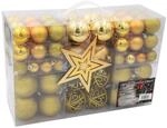 100 Weihnachtskugeln und Baumspitze Stern (Gold)
