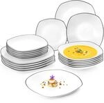 S&Auml;NGER | Teller Set Bilgola Black Rim 18 tlg, Porzellan Geschirrset 6 Personen