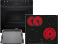 Siemens EQ211KA1BZ Set Einbauherd Deep black inox HE213ABB3 + Glaskeramikkochfeld
