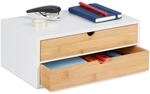 Relaxdays Schubladenbox, Bambus & MDF, Mini Kommode 2 Schubladen, HBT: 14x33x21 cm,