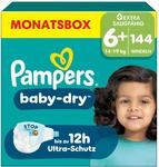 Pampers Baby-Dry Gr&ouml;&szlig;e 6+, 144 Windeln, 14kg-19kg, Bis zu 100% Auslaufschutz &
