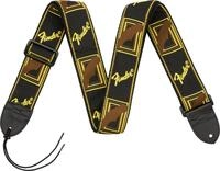 Fender Gitarrengurt mit Monogramm, gewebt, Lederenden, 2 Zoll, Schwarz/Gelb 