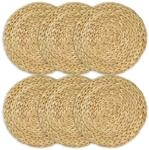 HMF Tischset rund geflochten aus Wasserhyazinthe, Platzset abwaschbar | 6er Set...