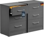 Casaria 2X Nachttisch mit LED f&uuml;r Holz Anthrazit | 54x39x28 cm, f&uuml;r...
