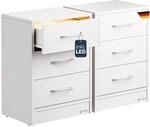 Casaria&reg; Nachttisch 2er Set 54x39x28cm LED Holz 3 Schubladen Boxspringbett