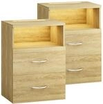Casaria&reg; Nachttisch 2er Set Touch LED Beleuchtung 40x28x55cm Holz 2 Schubladen