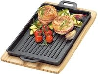 K&Uuml;CHENPROFI BBQ Grillpfanne Gusseisen, 32&times;22&times;3,5 cm, Holzbrett, Rillen