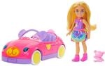 Barbie Chelsea-Puppe und Spielzeugauto-Set mit Cabrio im B&auml;ren-Design und Teddyb&auml;r,