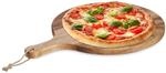 Relaxdays Pizzabrett, rundes Schneidebrett aus Akazienholz, &Oslash; 35,5 cm, Pizzateller