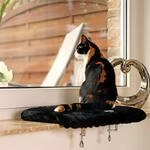 lionto Fensterliege f&uuml;r Katzen, weiches Katzenbett, bis 15 kg, Schwarz | Gepolsterte