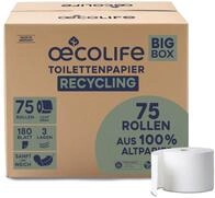 &oelig;colife Toilettenpapier Box Recycling, 3-lagig, 75 Rollen x 180 Bl&auml;tter,