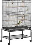 PawHut Vogelk&auml;fig auf Rollen, mit 4 Futtern&auml;pfen und 3 Sitzstangen, 79 x 49 x 133