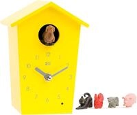 KOOKOO AnimalHouse Gelb, Moderne kleine Kuckucksuhr mit 5 Bauernhoftieren, Aufnahmen