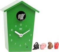 KOOKOO AnimalHouse Gr&uuml;n, Moderne kleine Kuckucksuhr mit 5 Bauernhoftieren, Aufnahmen