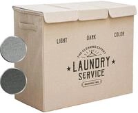 DuneDesign W&auml;schekorb 3 F&auml;cher mit Deckel - 84L W&auml;schesammler Beige -