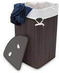 Relaxdays Eckw&auml;schekorb Bambus, faltbare W&auml;schebox 60 l, platzsparend, W&auml;schesack