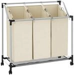 vidaXL W&auml;schekorb mit 3 Taschen Rollen W&auml;schesortierer W&auml;schesammler...