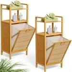 CASARIA&reg; 2er Set Badregal mit W&auml;schekorb 80 L W&auml;schesammler Bambus Holz...