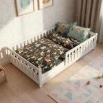 Juskys Kinderbett Naya - 120x200 cm Bett mit Rausfallschutz & Lattenrost - Holz