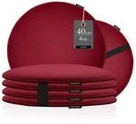 4er Set - Edle Stuhlkissen rund 40cm - rutschfest - Sitzkissen Filz, rot | mit