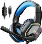 EKSA Headset USB mit Mikrofon, PC Headset Blau, 7.1 Surround-Sound f&uuml;r Exakte