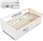 Juskys Funktionsbett Nalu 90x200 cm - Holz Bett mit Lattenrost & Schubladen -